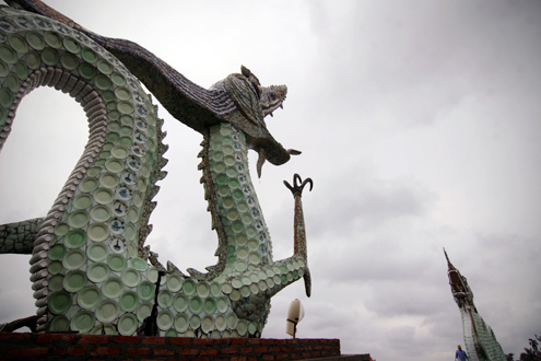 35 metre pair of dragons shown on West Lake during Tet